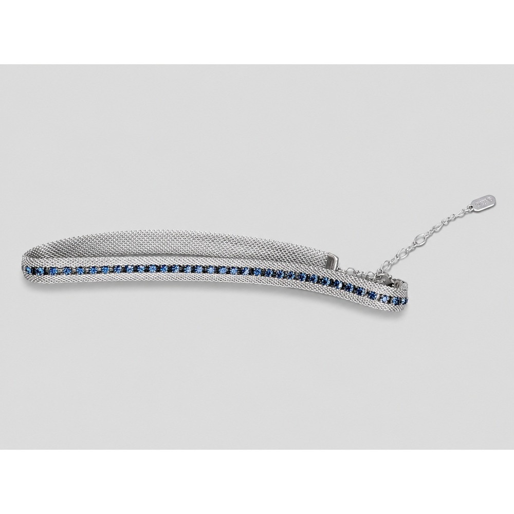 Clara Beau Silver Mesh Blue‎ Crystal Choker Necklace Adjustable Lobster Clasp